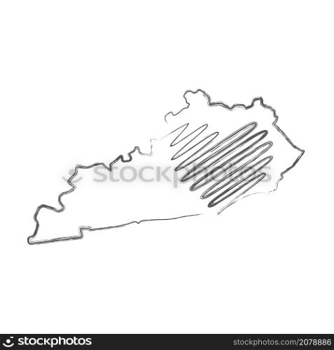 Kentucky US state hand drawn pencil sketch outline map with heart shape. Continuous line drawing of patriotic home sign. A love for a small homeland. T-shirt print idea. Vector illustration.. Kentucky US state hand drawn pencil sketch outline map with the handwritten heart shape. Vector illustration