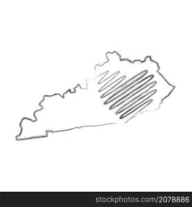 Kentucky US state hand drawn pencil sketch outline map with heart shape. Continuous line drawing of patriotic home sign. A love for a small homeland. T-shirt print idea. Vector illustration.. Kentucky US state hand drawn pencil sketch outline map with the handwritten heart shape. Vector illustration