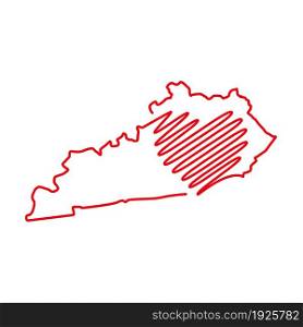 Kentucky US state red outline map with the handwritten heart shape. Continuous line drawing of patriotic home sign. A love for a small homeland. T-shirt print idea. Vector illustration.. Kentucky US state red outline map with the handwritten heart shape. Vector illustration