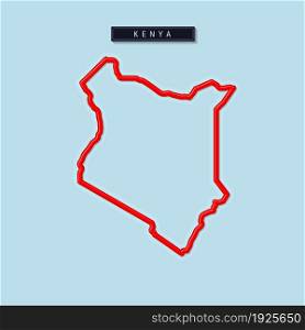 Kenya bold outline map. Glossy red border with soft shadow. Country name plate. Vector illustration.. Kenya bold outline map. Vector illustration