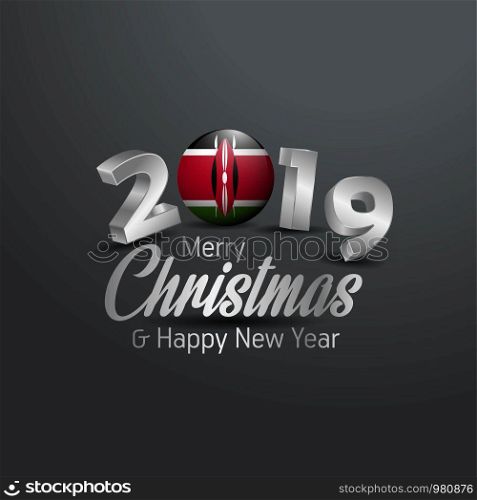 Kenya Flag 2019 Merry Christmas Typography. New Year Abstract Celebration background