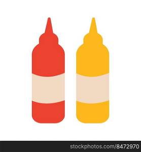 Ketchup and mustard bottles semi flat color vector object. Traditional sauces. Seasoning. Full sized item on white. Food simple cartoon style illustration for web graphic design and animation. Ketchup and mustard bottles semi flat color vector object