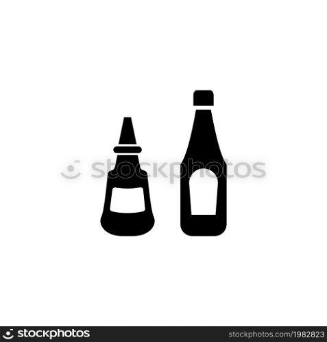 Ketchup and Mustard Sauce Bottle. Flat Vector Icon. Simple black symbol on white background. Ketchup and Mustard Sauce Bottle Flat Vector Icon