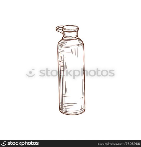 Ketchup bottle hand drawn sketch isolated monochrome packaging. Vector plastic container with cap. Tomato ketchup spicy chili sauce isolated bottle
