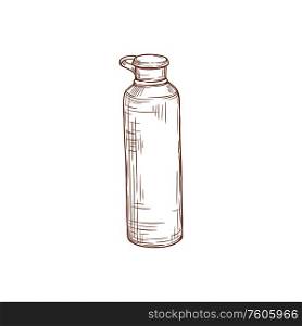 Ketchup bottle hand drawn sketch isolated monochrome packaging. Vector plastic container with cap. Tomato ketchup spicy chili sauce isolated bottle
