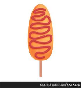Ketchup corn dog icon cartoon vector. Food stick. Korean sauce. Ketchup corn dog icon cartoon vector. Food stick