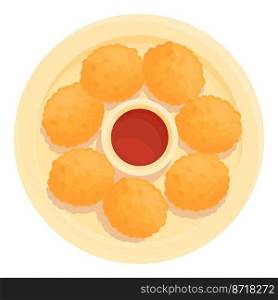 Ketchup croquette icon cartoon vector. Fried dish. Snack food. Ketchup croquette icon cartoon vector. Fried dish
