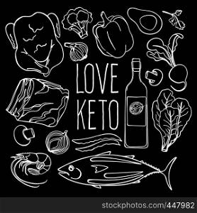 KETO BLACK Proper Nutrition Diet Vector Illustration Set