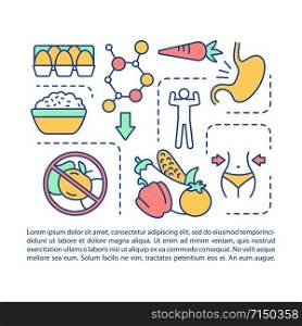 Keto diet article page vector template. Dietary plan, loss weight. Healthy lifestyle. Brochure, magazine, booklet design element with linear icons. Print design. Concept illustrations with text