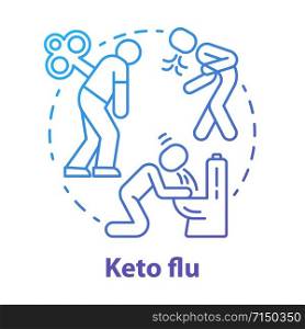 Keto flu blue gradient concept icon. Ketogenic diet side effects idea thin line illustration. Carb withdrawal. Nausea, fatigue, pain. Disease symptoms. Vector isolated outline drawing