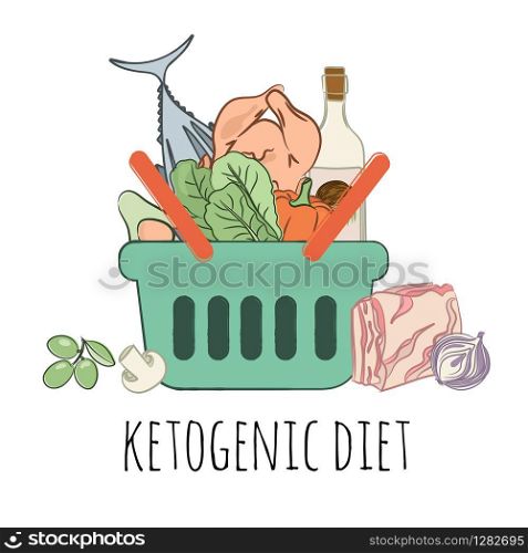 KETO FOOD BASKET Healthy Food Nutrition Vector Illustration
