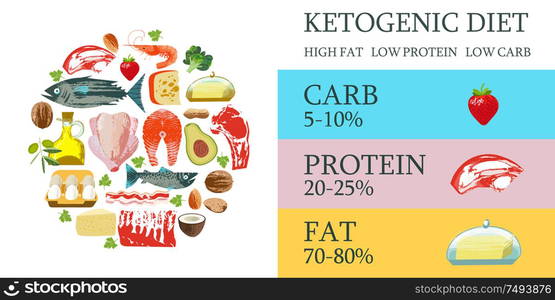 Ketogenic diet. A large set of products for the keto diet. Vector illustration with unique hand drawn texture. Meat, fish, vegetables, oils, nuts, eggs. Colorful poster with different products.. Ketogenic diet. A large set of products for the keto diet. Vector illustration. Meat, fish, vegetables, oils, nuts, eggs. Colorful poster with different products.