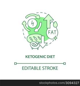 Ketogenic diet green concept icon. High fats and low carbs. Trendy diets abstract idea thin line illustration. Isolated outline drawing. Editable stroke. Arial, Myriad Pro-Bold fonts used. Ketogenic diet green concept icon