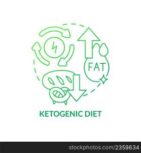 Ketogenic diet green gradient concept icon. High fats and low carbs nutrition. Trendy diets abstract idea thin line illustration. Isolated outline drawing. Myriad Pro-Bold font used. Ketogenic diet green gradient concept icon