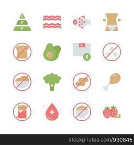 Ketogenic diet in flat icon set. Vector illustration