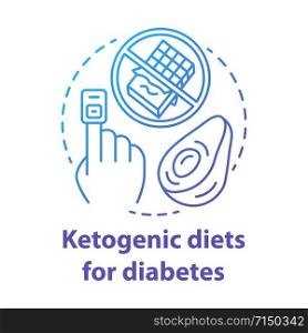 Ketogenic dietes for diabetes blue gradient concept icon. Keto food idea thin line illustration. Healthy nutrition. Diabetic dietary therapy. Balanced meal. Vector isolated outline drawing