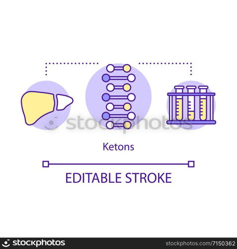 Ketons concept icon. Keto diet idea thin line illustration. Ketone test, molecules. Metabolism, healthy lifestyle. Ketoacidosis, ketosis, healthcare. Vector isolated outline drawing. Editable stroke