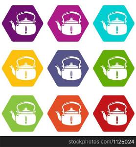 Kettle break icons 9 set coloful isolated on white for web. Kettle break icons set 9 vector