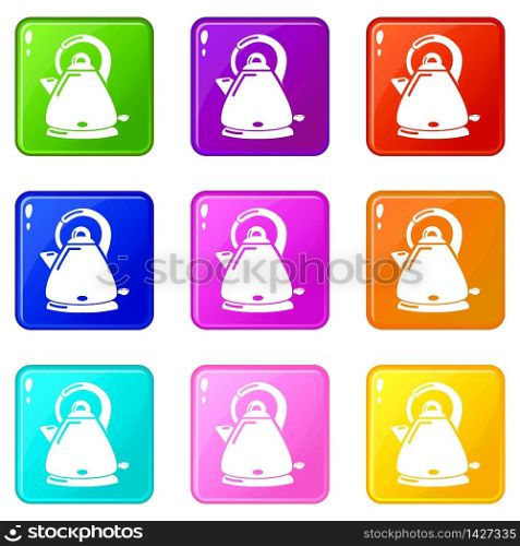 Kettle electric icons set 9 color collection isolated on white for any design. Kettle electric icons set 9 color collection