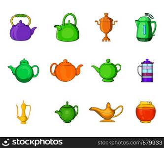 Kettle icon set. Cartoon set of kettle vector icons for web design isolated on white background. Kettle icon set, cartoon style