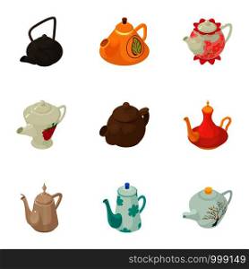 Kettle icons set. Cartoon set of 9 kettle vector icons for web isolated on white background. Kettle icons set, cartoon style
