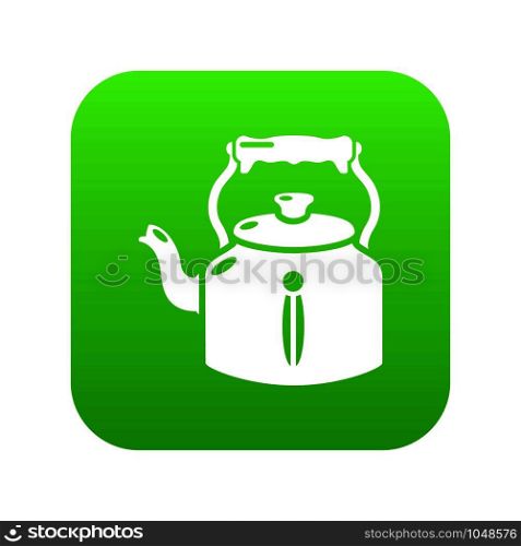 Kettle old icon green vector isolated on white background. Kettle old icon green vector
