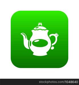 Kettle porcelain icon green vector isolated on white background. Kettle porcelain icon green vector