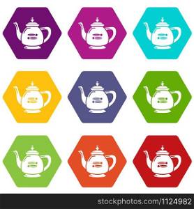 Kettle restaurant icons 9 set coloful isolated on white for web. Kettle restaurant icons set 9 vector