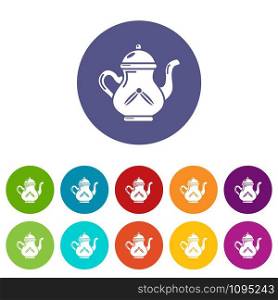 Kettle tea icons color set vector for any web design on white background. Kettle tea icons set vector color