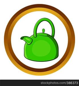 Kettle vector icon in golden circle, cartoon style isolated on white background. Kettle vector icon