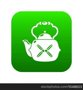 Kettle vintage icon green vector isolated on white background. Kettle vintage icon green vector