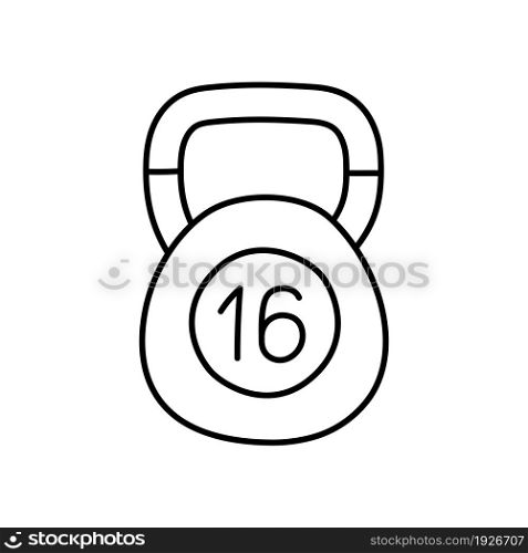 Kettlebell 16 kilograms. Sport equipment line sketch. Hand drawn doodle outline icon. Vector black and white freehand fitness illustration