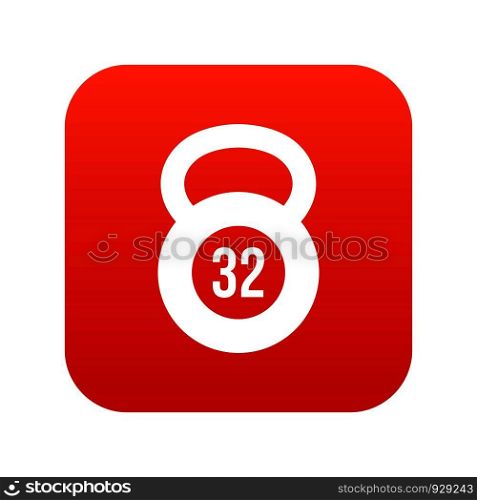 Kettlebell 32 kg icon digital red for any design isolated on white vector illustration. Kettlebell 32 kg icon digital red