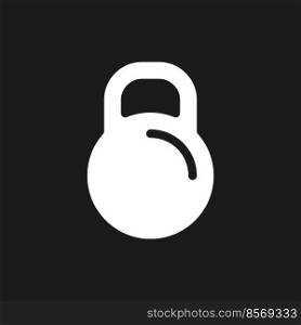 Kettlebell dark mode glyph ui icon. Sports gear store. E commerce. User interface design. White silhouette symbol on black space. Solid pictogram for web, mobile. Vector isolated illustration. Kettlebell dark mode glyph ui icon