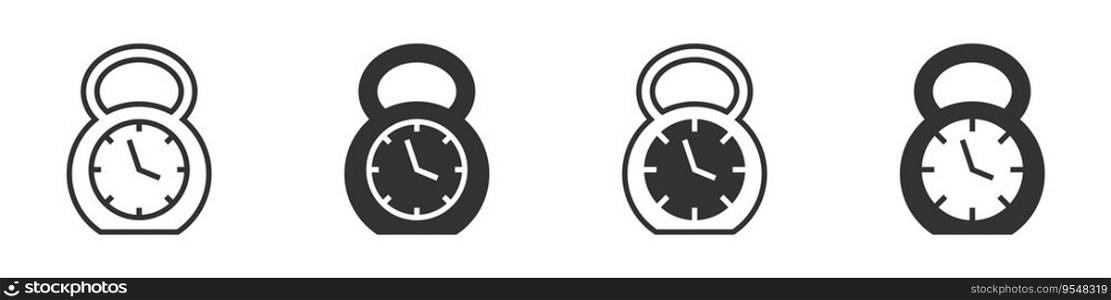 Kettlebell icon with a clock inside. Vector illustration.