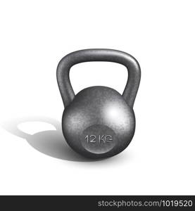 Kettlebell Sportive Heavy 12 Kg Equipment Vector. Classic Black Metallic Training Gym Tool Kettlebell For Bodybuilder Lifting Exercise And Physical Power. Template Realistic 3d Illustration. Kettlebell Sportive Heavy 12 Kg Equipment Vector