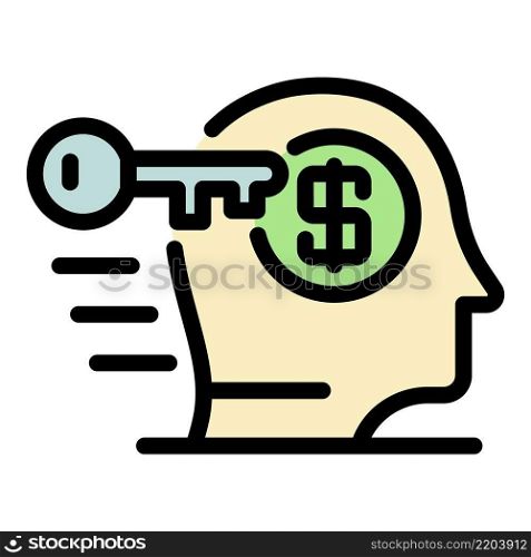 Key and dollar in the head icon. Outline key and dollar in the head vector icon color flat isolated. Key and dollar in the head icon color outline vector