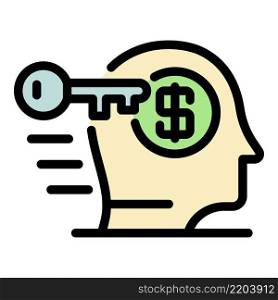Key and dollar in the head icon. Outline key and dollar in the head vector icon color flat isolated. Key and dollar in the head icon color outline vector