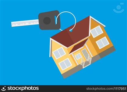 key and house keychain,real estate concept,flat vector illustration. key and house keychain,real estate concept