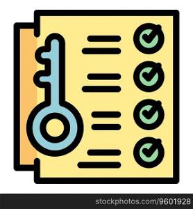 Key document icon outline vector. Loan application. Report check color flat. Key document icon vector flat