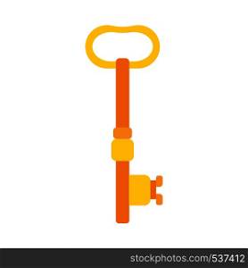 Key golden vector safety icon. Protection secure house shape closeup isolated. Simple vintage flat symbol