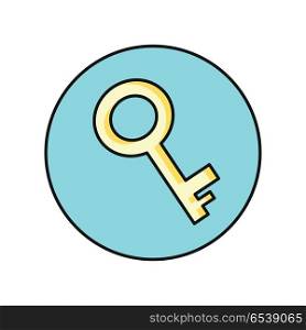Key Icon in Flat. Key round icon in flat. Yellow key on blue background. Key icon. Business design element. Design element, sign, symbol, icon in flat. Vector illustration.