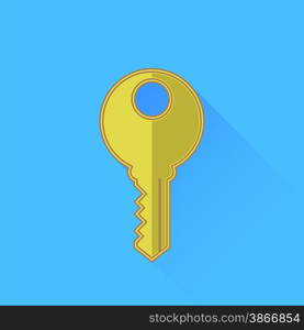 Key Icon Isolated on Blue Background. Long Shadow.. Key Icon