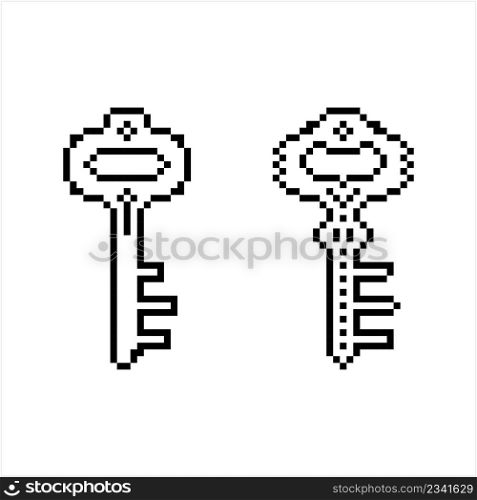 Key Icon Pixel Art, Lock Unlock Key Vector Art Illustration