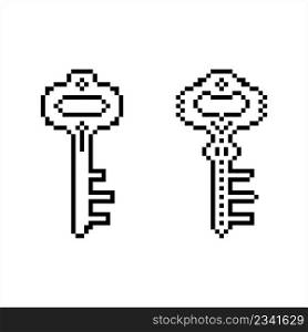 Key Icon Pixel Art, Lock Unlock Key Vector Art Illustration