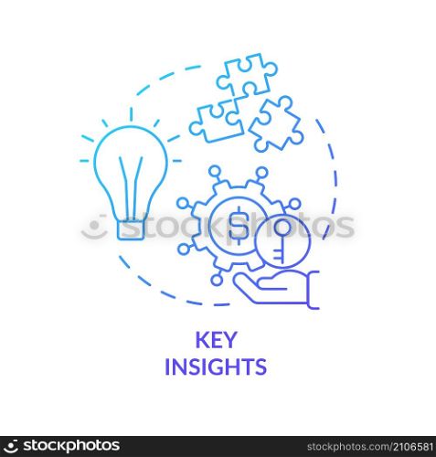 Key insights blue gradient concept icon. Marketing strategy abstract idea thin line illustration. Good creative ideas. Isolated outline drawing. Roboto-Medium, Myriad Pro-Bold fonts used. Key insights blue gradient concept icon