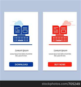 Key, Keyboard, Book, Facebook Blue and Red Download and Buy Now web Widget Card Template