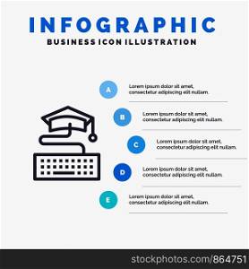 Key, Keyboard, Education, Graduation Blue Infographics Template 5 Steps. Vector Line Icon template