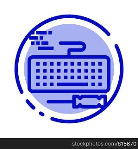 Key, Keyboard, Hardware, Repair Blue Dotted Line Line Icon