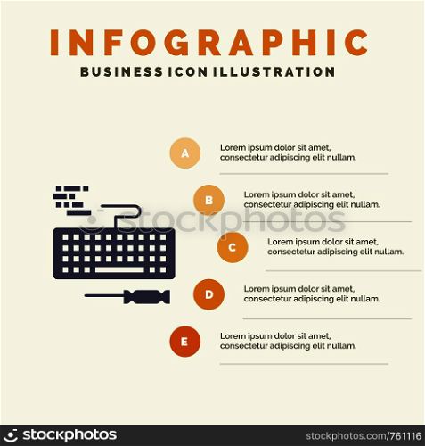 Key, Keyboard, Hardware, Repair Solid Icon Infographics 5 Steps Presentation Background